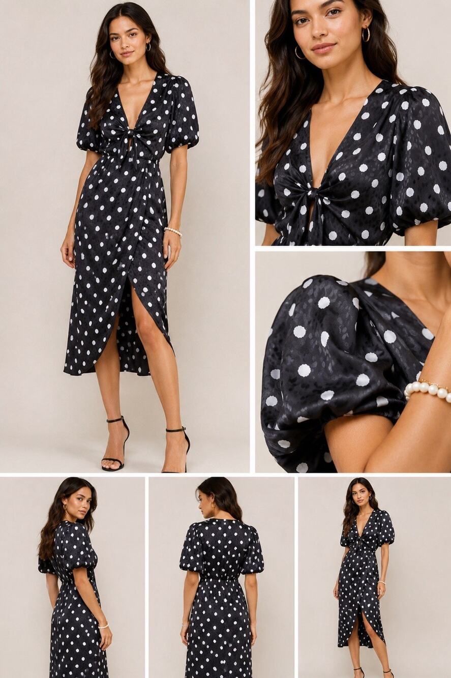 Delfi Collective Tia Polka Dot Midi Dress Womens S Black Polka Dot Preppy Boho